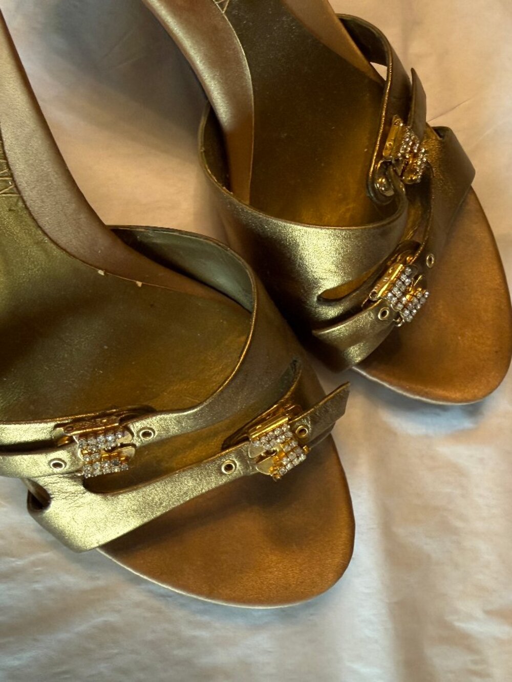 Nine West Kitten Heel Mules Gold